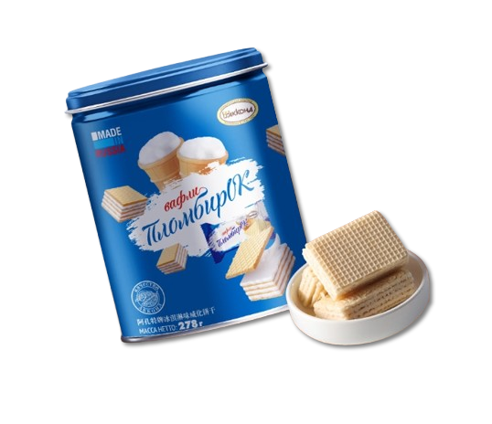 Wafer biscuit, Ice cream flavor, Sweet taste, Individual packaging, Easy to carry, Office and movie enjoyment, Hand gift, Christmas, Imported from Russia, 278g/9.81oz* tin
