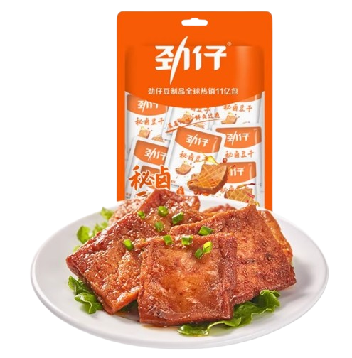 Spicy Flavor Dried Tofu, Rich Aroma, Q-Elastic Texture, Traditional Chinese Vegetarian Snack, Perfect for Binge-Watching, Office Snacking, and Meal Prep 108g/Bag 劲仔豆腐干香辣味 108g
