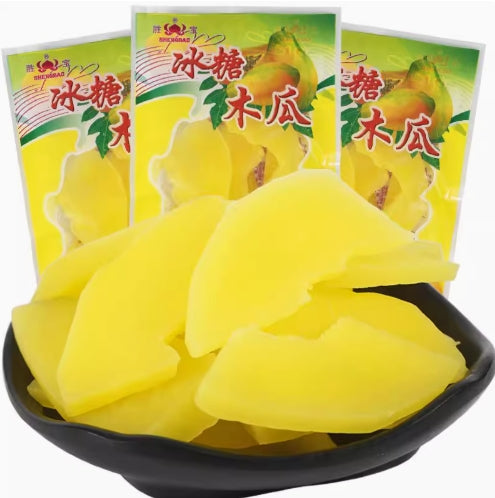 Rock Sugar Papaya, Crispy, Tender, Sweet & Sour, with Intense Fruit Aroma. A Dried Fruit Snack of Chinese Cuisine, Ideal for Parties, Leisure Moments and Office Snacking. 3.17oz(Pack of 5)胜宝冰糖木瓜