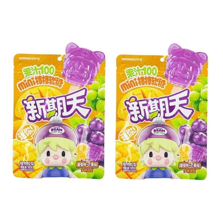 Mini Stick Grape & Mango Jelly Gummy Candy, Bursting With Juicy And Festive Flavors, Anime-Inspired Holiday Snack, Vibrant Packaging, Perfect For Christmas Gifts And Stocking Fillers, 85g*2