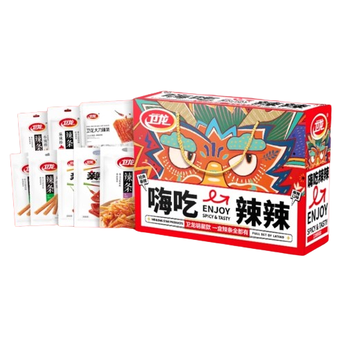 Spicy Strips Snack Gift Pack, Spicy Gluten, Spicy & Crispy and Chewy Latiao, Chinese Special Casual Snack Food, Low Sugar & Low Calories Vegan （Individually Packaged 97 Small Packages） 50Oz
