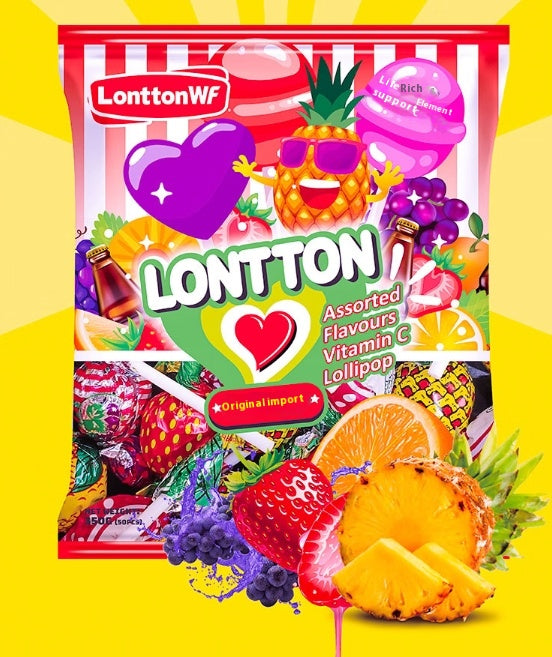 Lollipop, 5 blended flavors, Cola flavor, Pineapple, Orange, Individual package, Sweet and Sour, Snack, Happy Candy, Contains 50 lollipops, 350g/12.35oz* bag (Pack of 1)