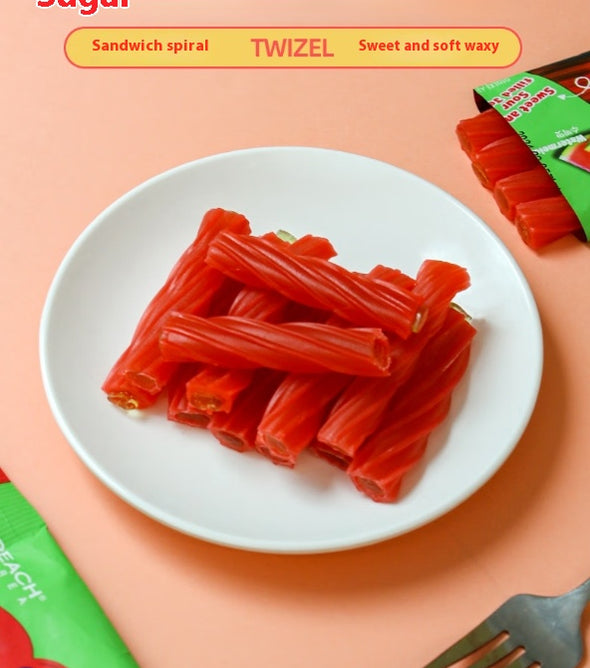 Long fudge, watermelon flavor, stuffed spiral fruit drop, sweet taste, fruity flavor, small package easy to carry, office food, casual snacks, 70g/2.47oz*bag