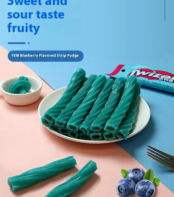 Long fudge, blueberry raspberry flavor, stuffed spiral fruit drop, sweet taste, fruity flavor, small pack easy to carry, office food, casual snack, 70g/2.47oz*bag