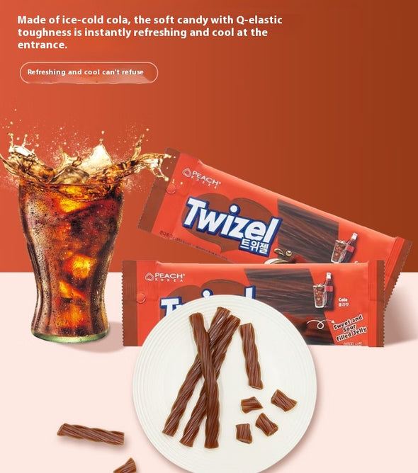 Long fudge, Cola flavor, stuffed spiral fruit drop, sweet taste, fruity flavor, small package easy to carry, office food, casual snacks, 70g/2.47oz*bag