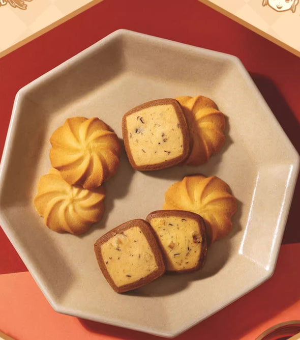 Cookie Biscuits: Original*8/Chocolate*8/Nut*5/Raisin Oat*5/Mellow Coffee*5/Lemon Honey*5. Six Tasty Flavors, Rich Aroma, Leisure Snacks, 244g per Box.