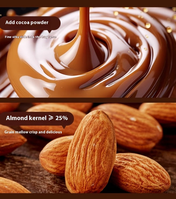 Almond-filled Dark Chocolate Beans. Selected Fine Ingredients for Rich Aroma & Exquisite Taste. Lingering Fragrance, Perfect Christmas & Leisure Snacks. 60g per Box.