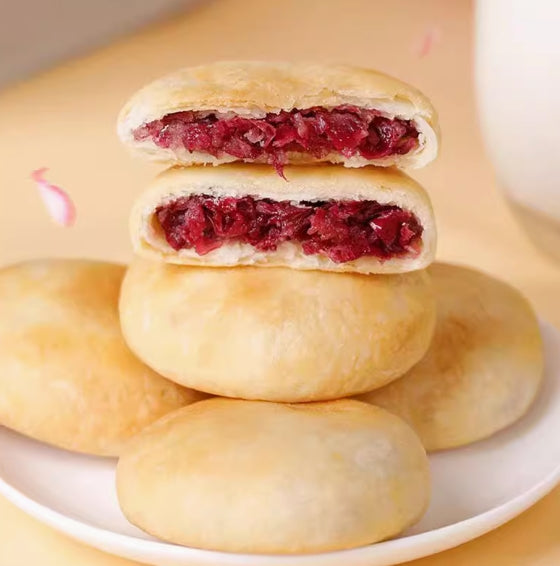 Rose Flower Pastry, Thin Crust, Generous Filling, Crispy & Delicious, Sweet Without Being Cloying, Traditional Chinese Dessert, Ideal for Breakfast, Leisure Afternoon Tea, & Thoughtful Gifts 250g/Box 揽月坊玫瑰鲜花饼 250g/盒