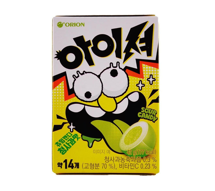 Korean - Imported Ultra - Sour Gummy with Soft Center, Green Apple Flavor. The chewy core offers an intense sour kick. Compact and easy to carry, this 42g/1.48oz*1 pack gummy is a fun and casual snack.