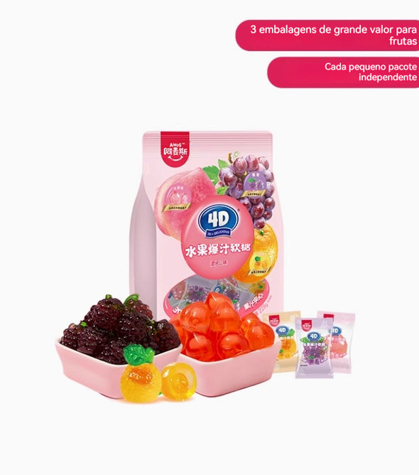 "Fruit - Filled Gummy Candies in Peach, Orange & Grape Flavors! Burst - in - the - mouth juice - filled centers, rich in pure fruit juice aroma. With fun shapes, these 228g/8.04oz*1 bag gummies are a must - have for casual snacking. "
