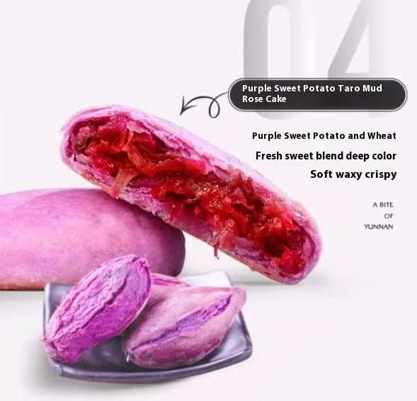 Purple Sweet Potato & Taro Flavor Flower Pastries Rose Flavor Delicate Dessert Traditional Chinese Snack Handmade Craftsmanship Rich & Flower Filling A Thoughtful Gift for Friends, Family, or Colleagues 30g*10 pieces 滇二娃农科院鲜花饼30g*10枚 紫薯芋泥味玫瑰味