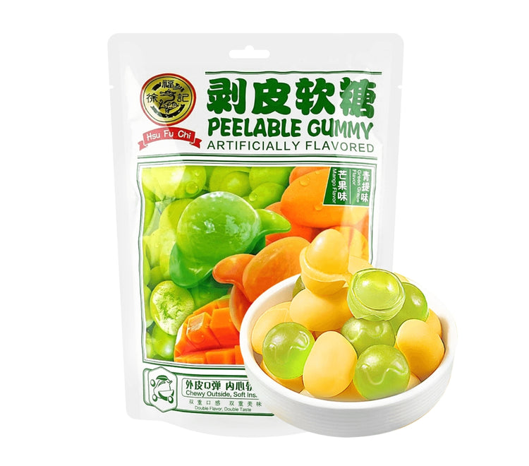 Peel - off Gummy Candies, Mixed Flavors (Mango & Green Grape). Boasting a dual - texture experience with a soft, juicy filling and a chewy outer layer. Loaded with fruit juice. 225g/7.94oz*1 bag, perfect for casual snacking.