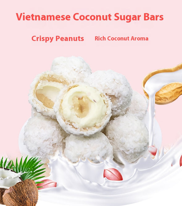 🥥Vietnamese Sweet Desiccated Coconut Candy🍬: Rich Milky Cream with Crispy Peanut Filling – Viet Specialty Gummies Sweets – Exotic Southeast Asian Dessert Snack, Vegan – 450g (45 Pieces per Pack)